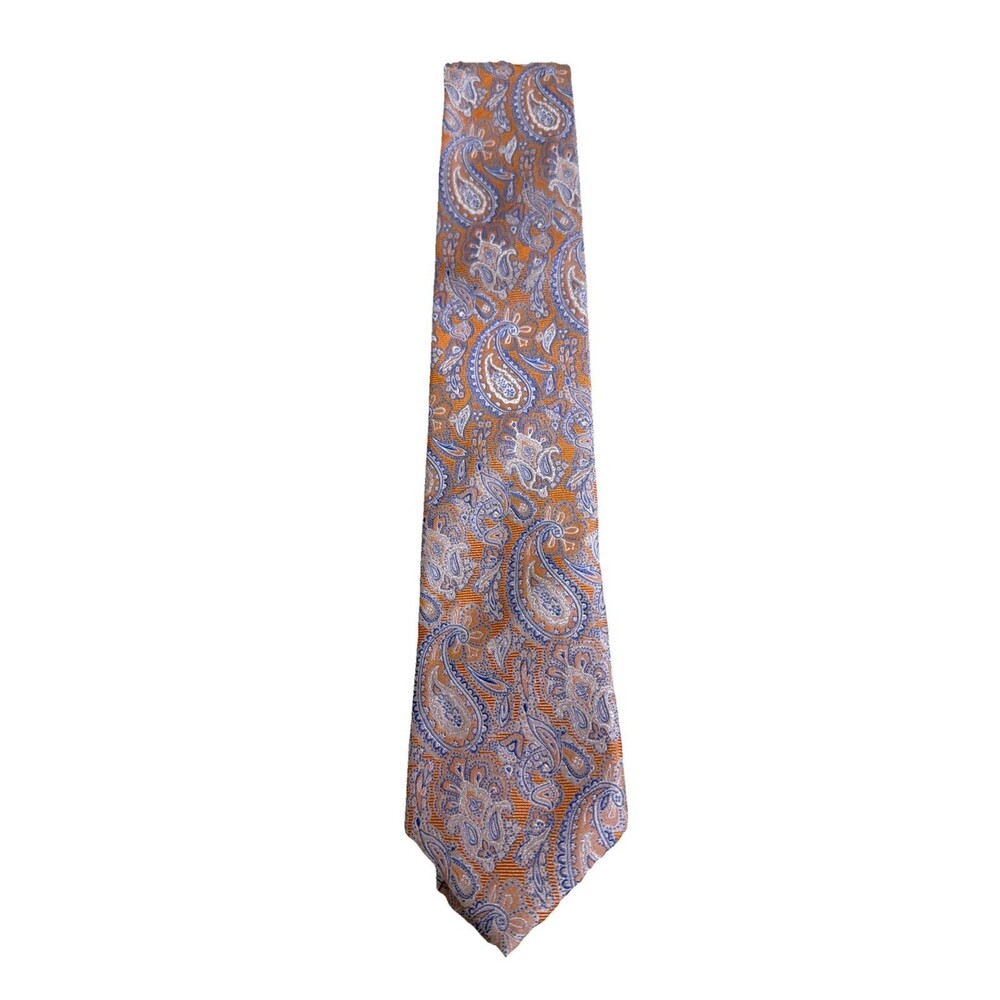 Egara Neck Tie Mens 3x60" Orange Blue Paisley Necktie 100% Silk